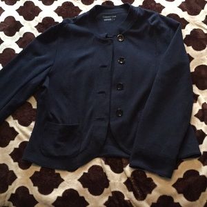 Large Navy military-style cropped button-up jacket